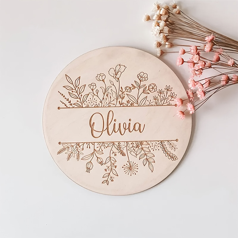 Home Decor Xmas - Plaque de nom gravée florale personnalisée,