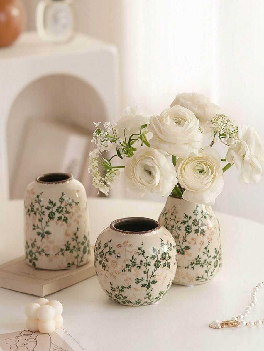 Home Decor Zen Style - 1/3 mini-vases en céramique verte vintage