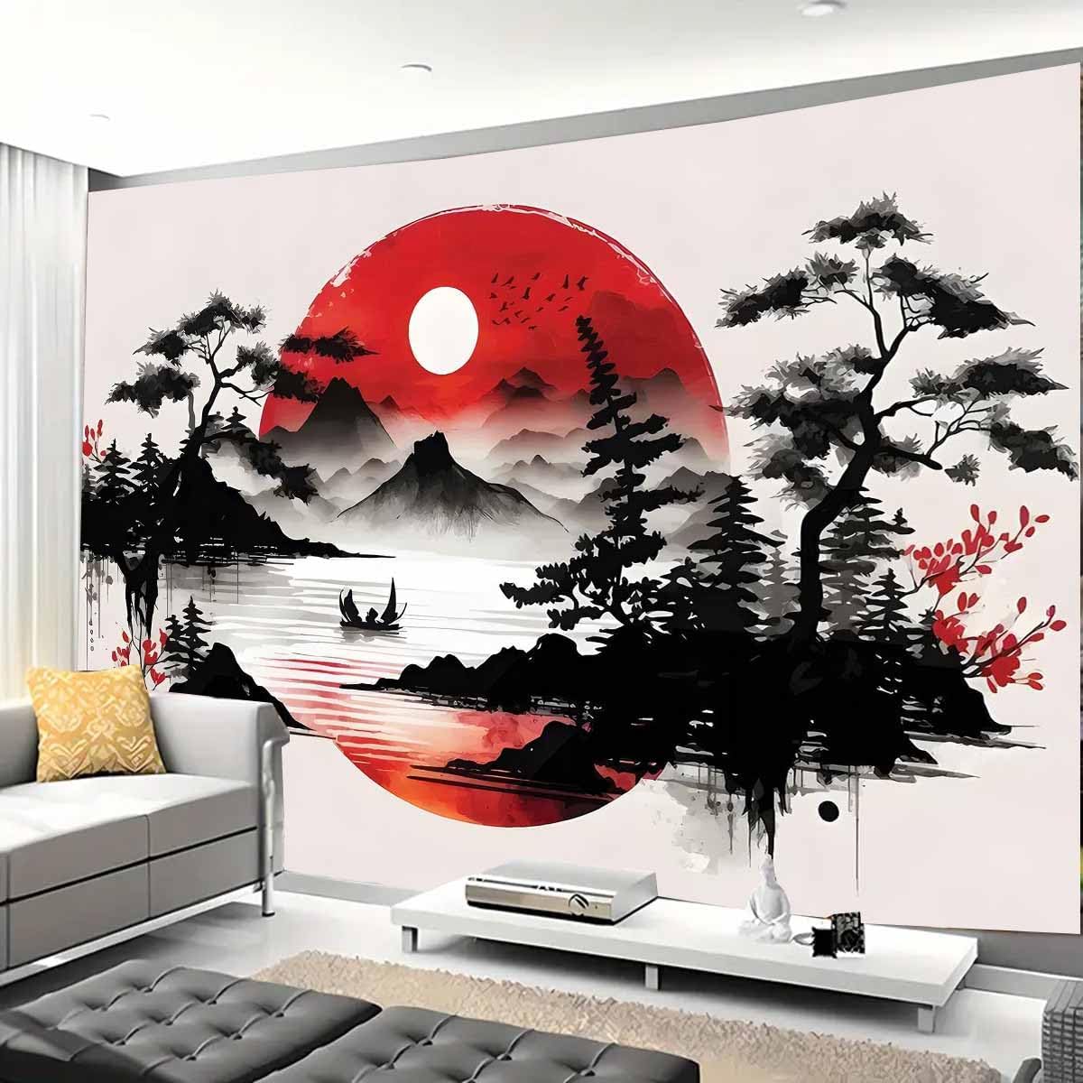Home Decor Zen Style - Tapisserie murale Paysage Montagneux Japonais Style