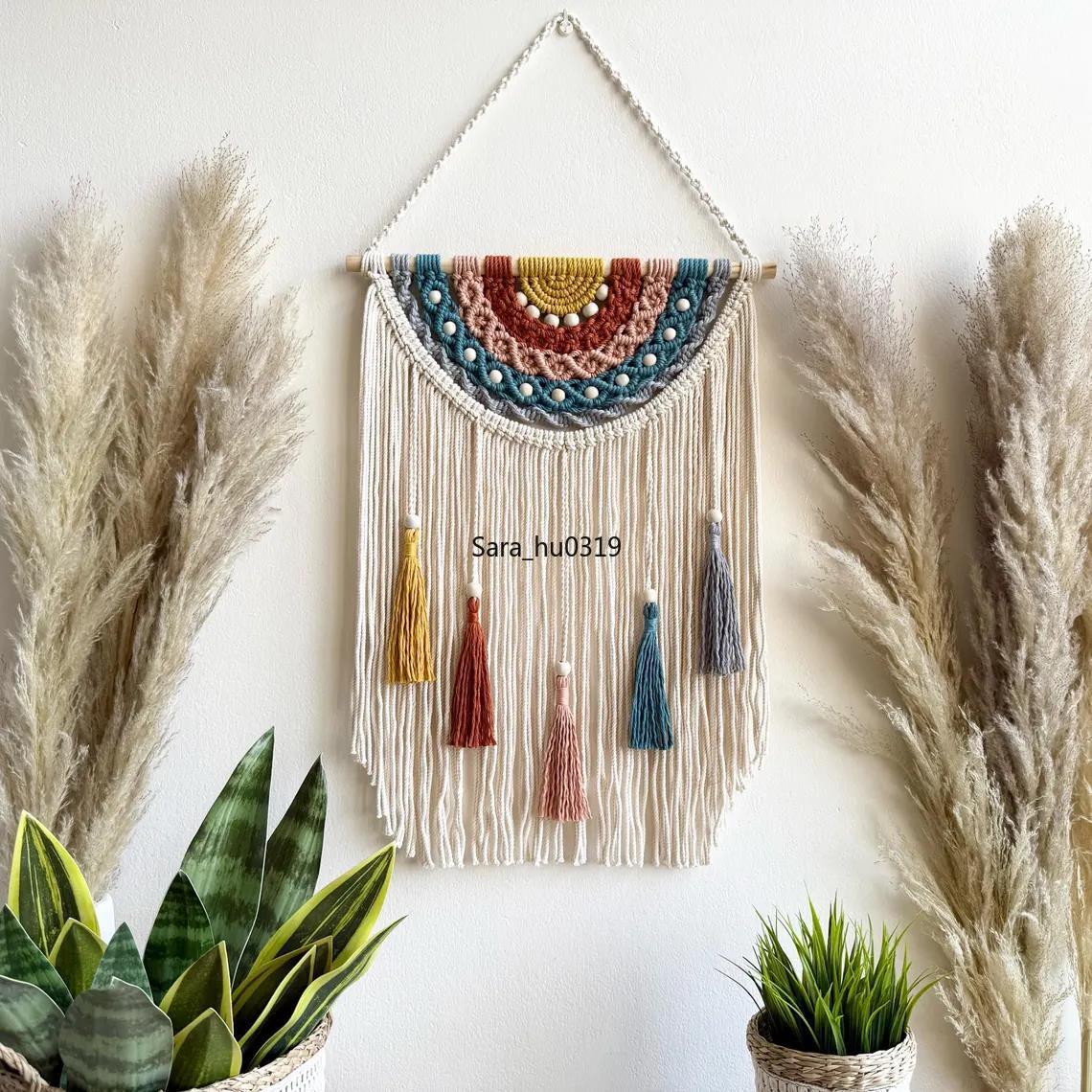 Macrame Wall Hanging - Tapisserie murale en macramé colorée bohème,