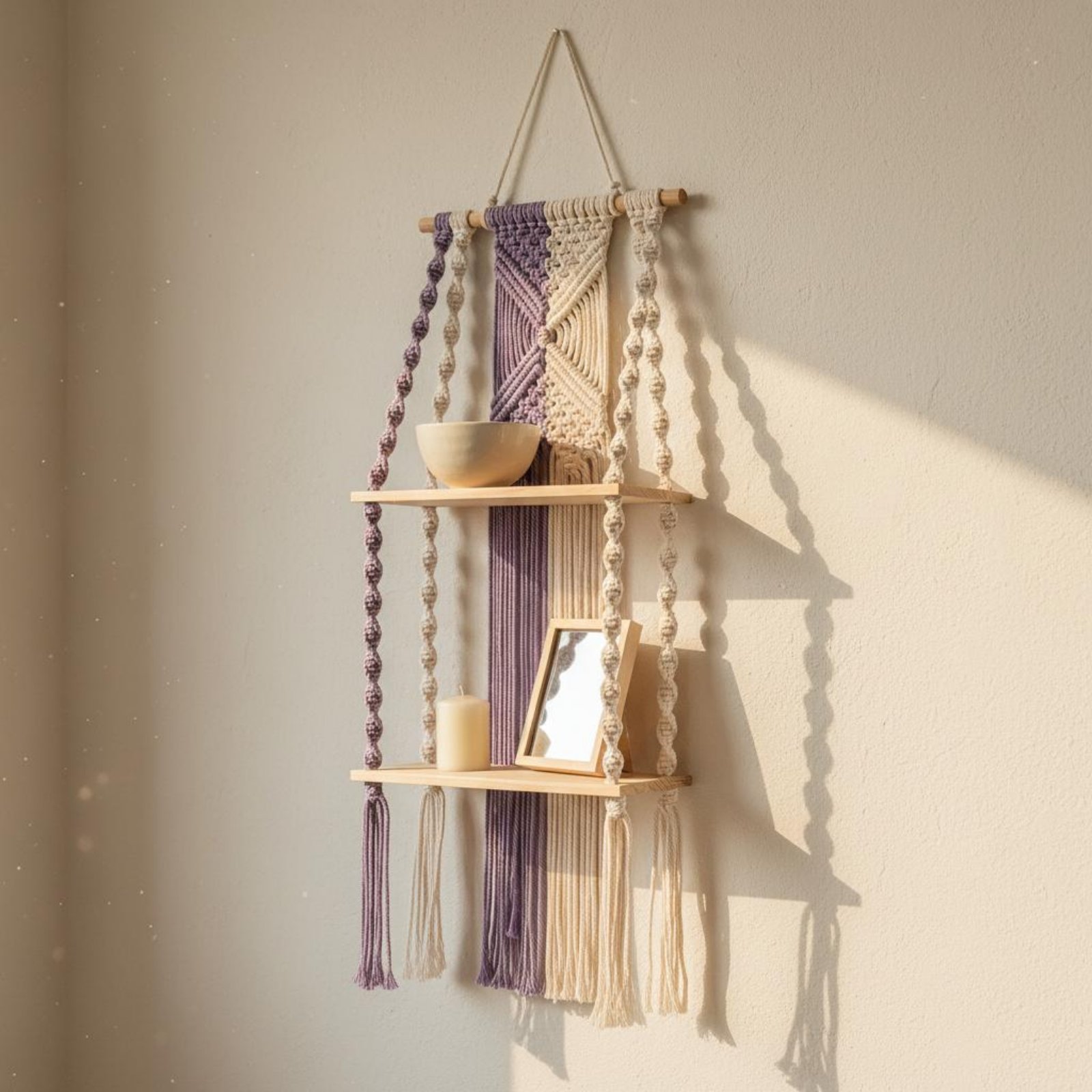 Macrame Wall Hanging - Étagère murale bohème en macramé faite
