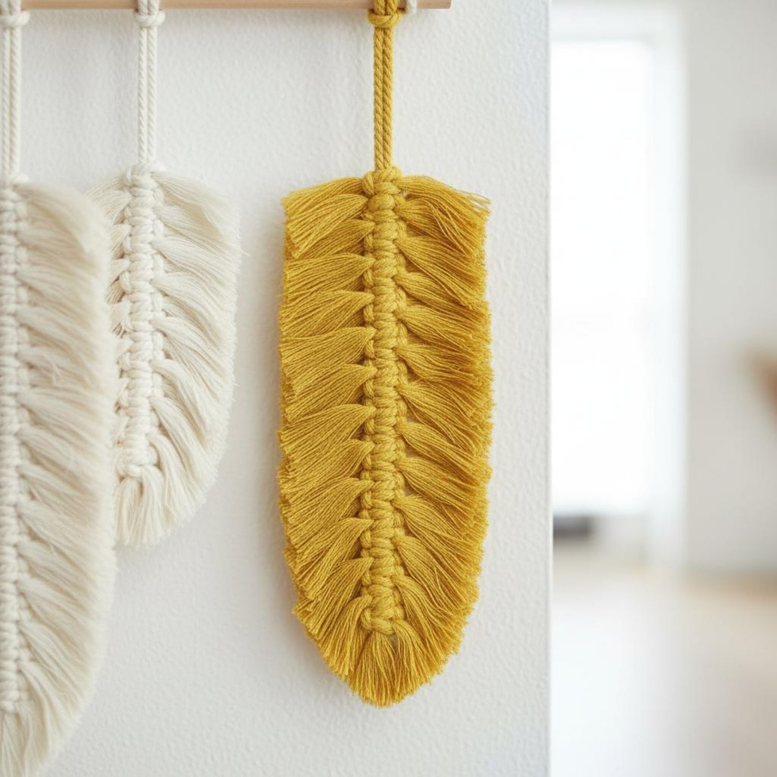 Macrame Wall Hanging - Décoration murale en macramé avec plumes,